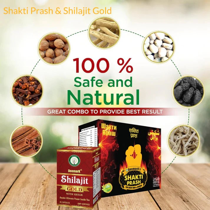Shakti Prash and Shilajit Gold - Ayurvedic Supplement Combo for Strength, Power, and Long-term Pleasure