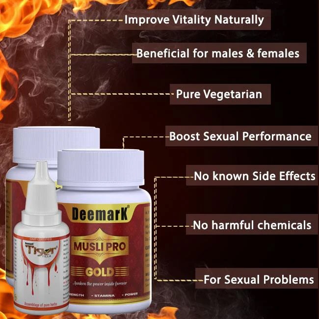 Musli Pro Gold Pack with Tiger Tilla Oil - Herbal Medicine and Oil for Men and Women to Improve Stamina & Power